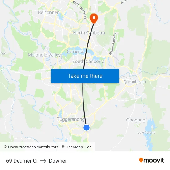 69 Deamer Cr to Downer map