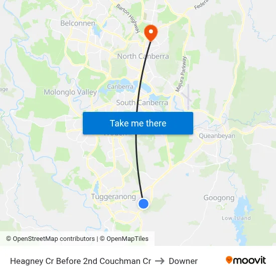 Heagney Cr Before 2nd Couchman Cr to Downer map