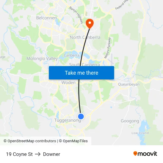 19 Coyne St to Downer map