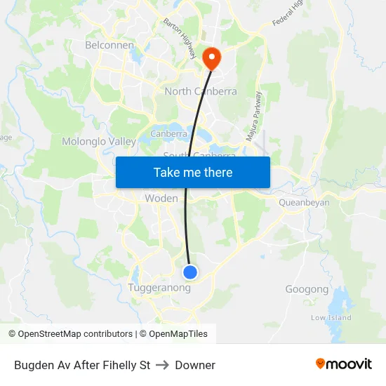 Bugden Av After Fihelly St to Downer map