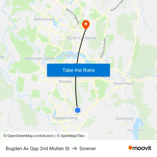 Bugden Av Opp 2nd Mullan St to Downer map