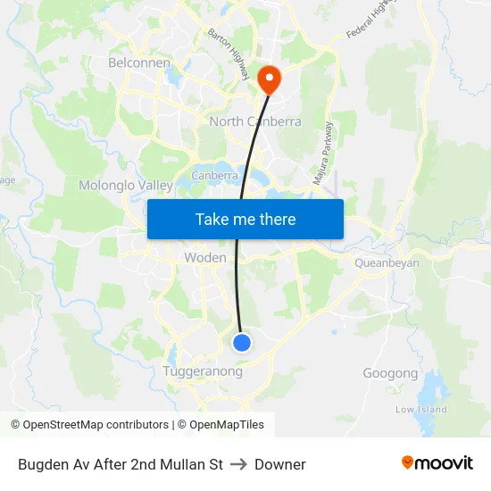 Bugden Av After 2nd Mullan St to Downer map