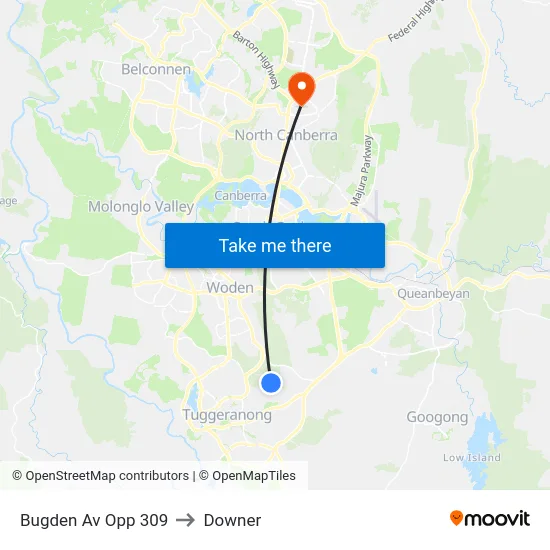 Bugden Av Opp 309 to Downer map