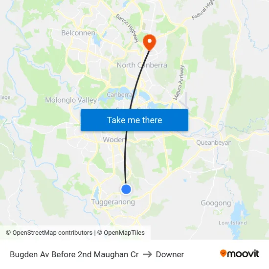 Bugden Av Before 2nd Maughan Cr to Downer map