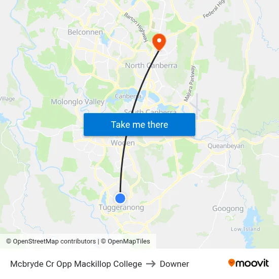 Mcbryde Cr Opp Mackillop College to Downer map