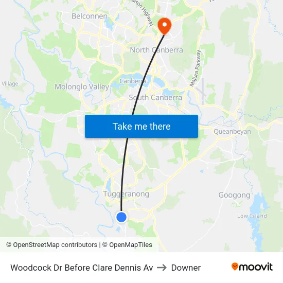 Woodcock Dr Before Clare Dennis Av to Downer map
