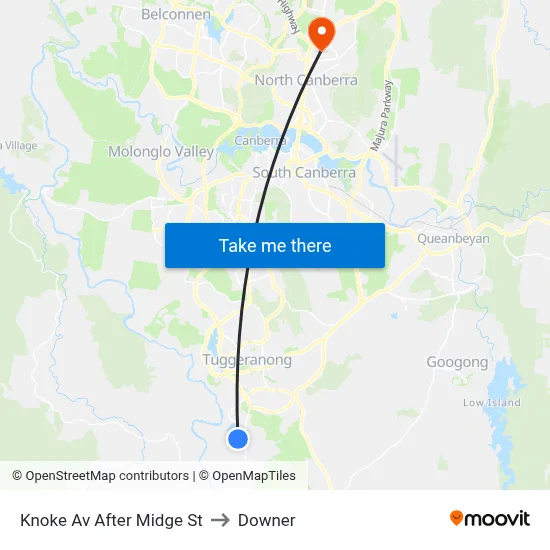 Knoke Av After Midge St to Downer map