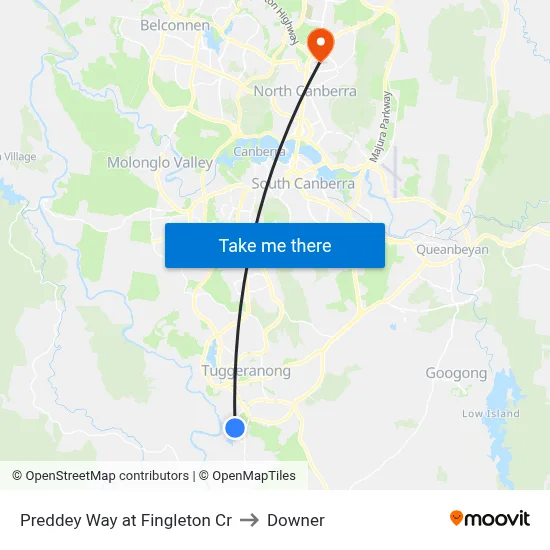 Preddey Way at Fingleton Cr to Downer map