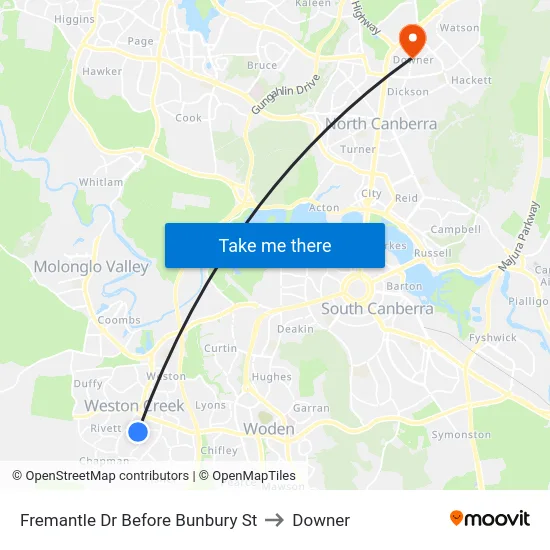 Fremantle Dr Before Bunbury St to Downer map