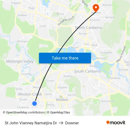 St John Vianney Namatjira Dr to Downer map