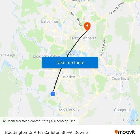 Boddington Cr After Carleton St to Downer map