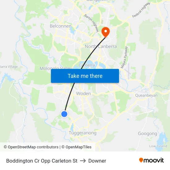 Boddington Cr Opp Carleton St to Downer map