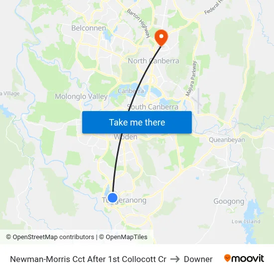 Newman-Morris Cct After 1st Collocott Cr to Downer map