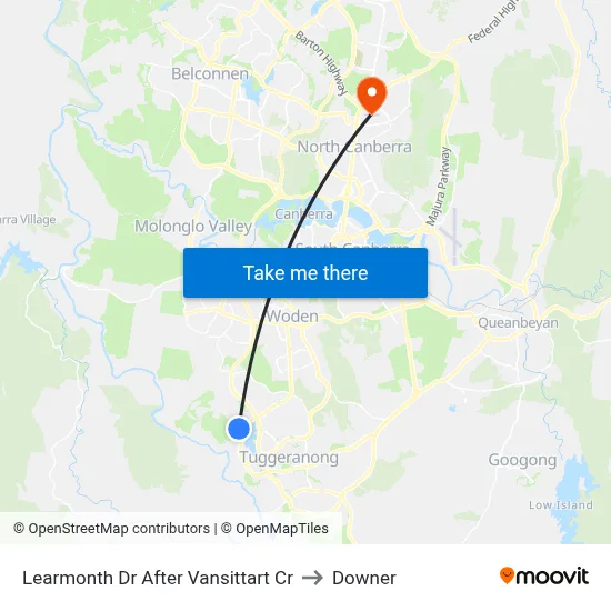 Learmonth Dr After Vansittart Cr to Downer map