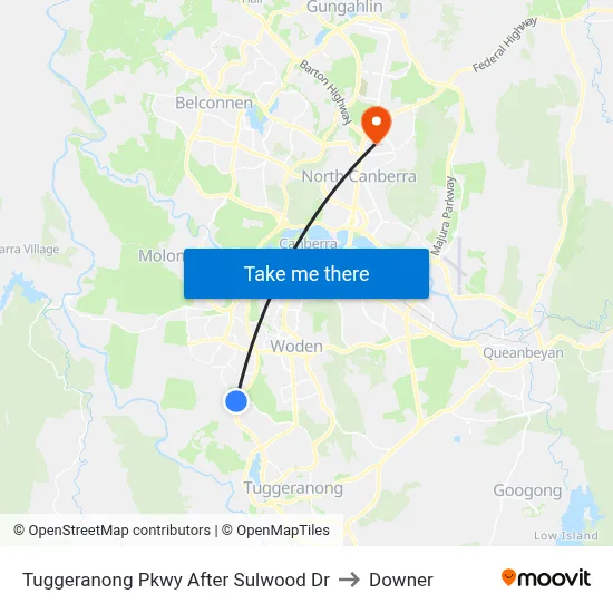 Tuggeranong Pkwy After Sulwood Dr to Downer map