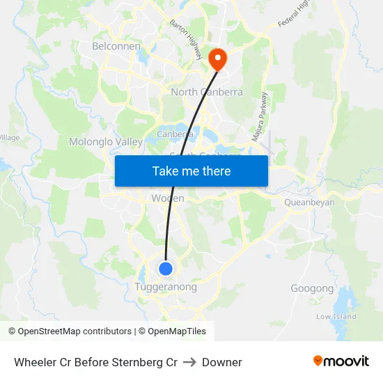 Wheeler Cr Before Sternberg Cr to Downer map