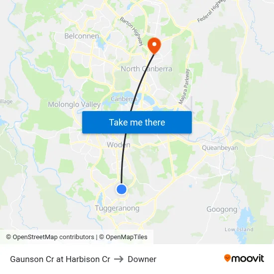 Gaunson Cr at Harbison Cr to Downer map