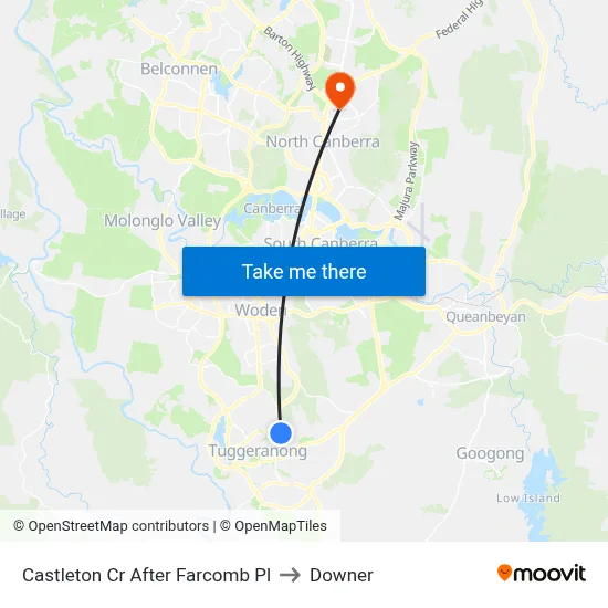 Castleton Cr After Farcomb Pl to Downer map