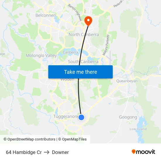 64 Hambidge Cr to Downer map