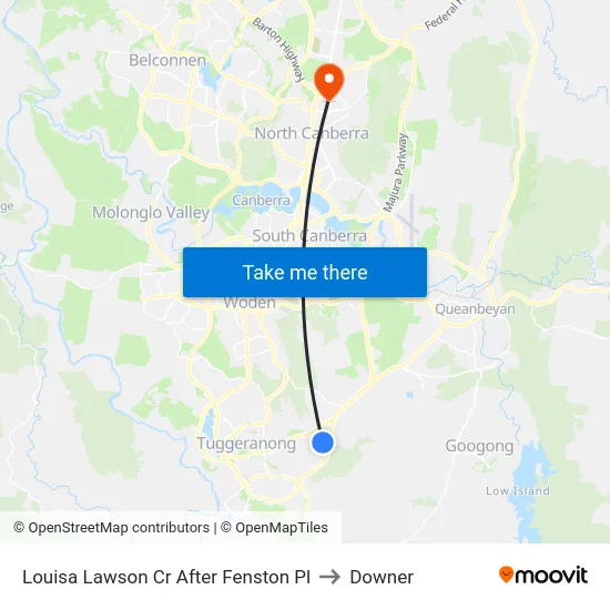 Louisa Lawson Cr After Fenston Pl to Downer map