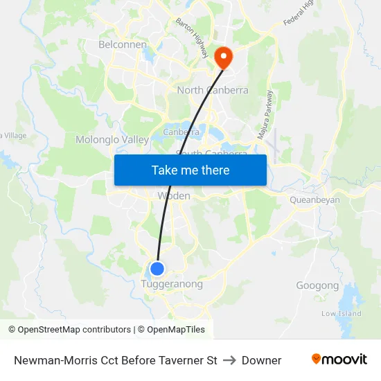 Newman-Morris Cct Before Taverner St to Downer map