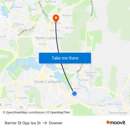 Barrier St Opp Isa St to Downer map