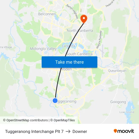 Tuggeranong Interchange Plt 7 to Downer map