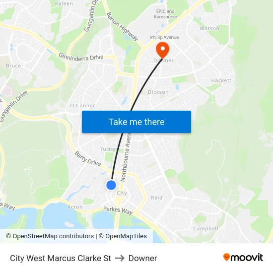 City West Marcus Clarke St to Downer map