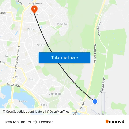 Ikea Majura Rd to Downer map