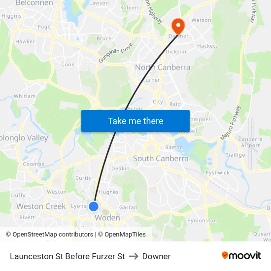 Launceston St Before Furzer St to Downer map