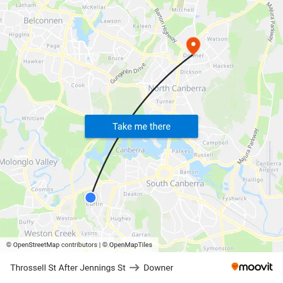 Throssell St After Jennings St to Downer map