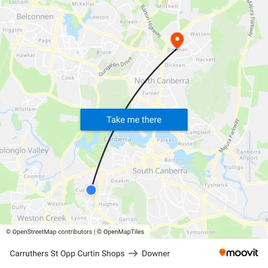 Carruthers St Opp Curtin Shops to Downer map