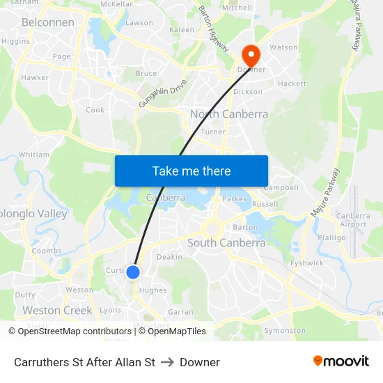 Carruthers St After Allan St to Downer map