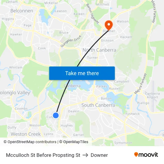 Mcculloch St Before Propsting St to Downer map