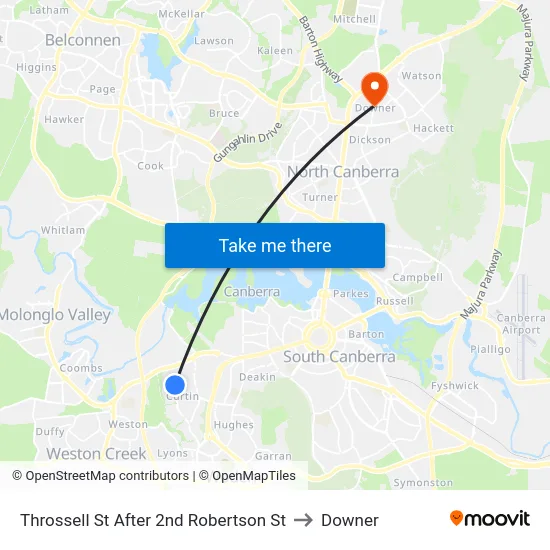 Throssell St After 2nd Robertson St to Downer map
