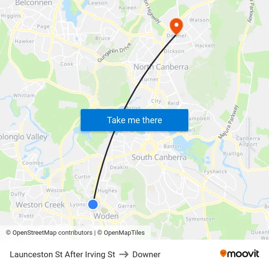 Launceston St After Irving St to Downer map