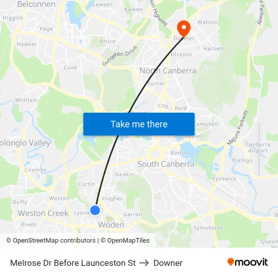 Melrose Dr Before Launceston St to Downer map