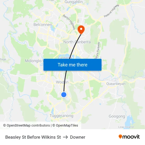 Beasley St Before Wilkins St to Downer map