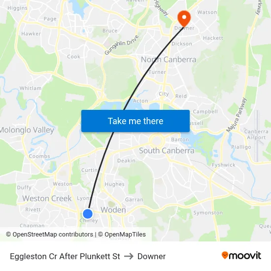 Eggleston Cr After Plunkett St to Downer map