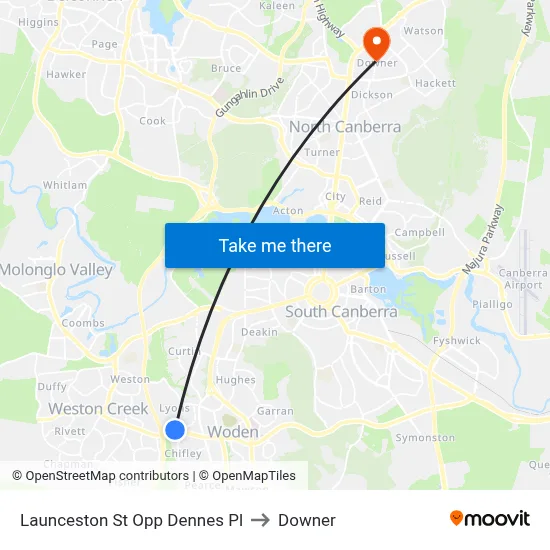 Launceston St Opp Dennes Pl to Downer map