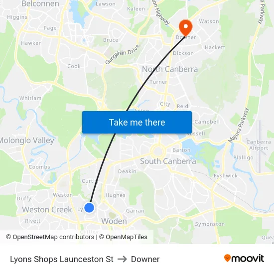 Lyons Shops Launceston St to Downer map