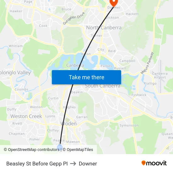 Beasley St Before Gepp Pl to Downer map