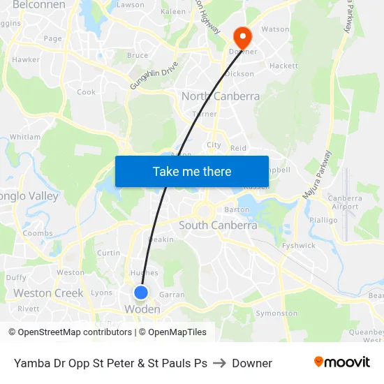 Yamba Dr Opp St Peter & St Pauls Ps to Downer map
