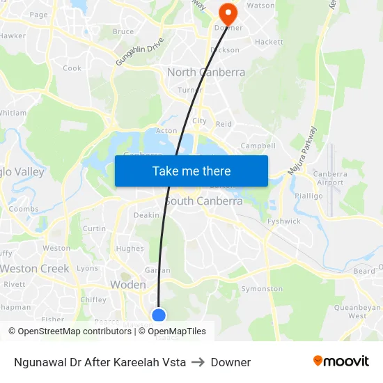 Ngunawal Dr After Kareelah Vsta to Downer map