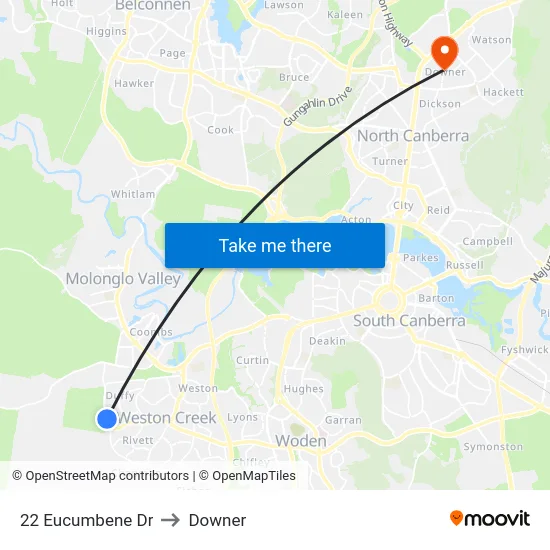 22 Eucumbene Dr to Downer map
