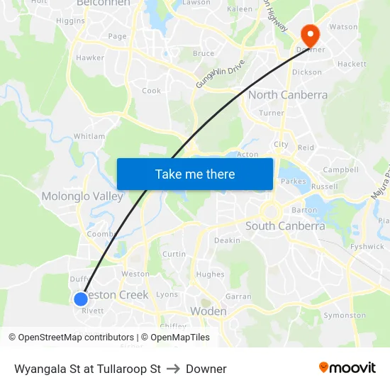 Wyangala St at Tullaroop St to Downer map