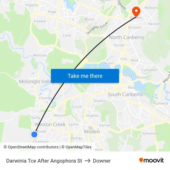 Darwinia Tce After Angophora St to Downer map