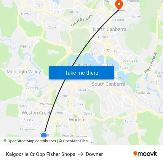 Kalgoorlie Cr Opp Fisher Shops to Downer map