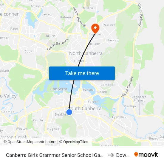 Canberra Girls Grammar Senior School Gawler Cr to Downer map