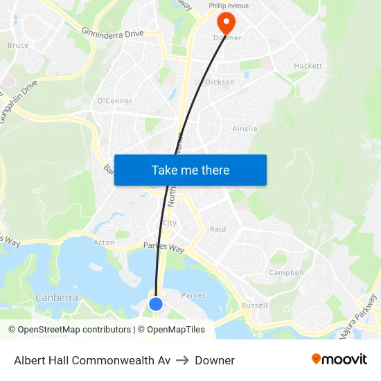 Albert Hall Commonwealth Av to Downer map